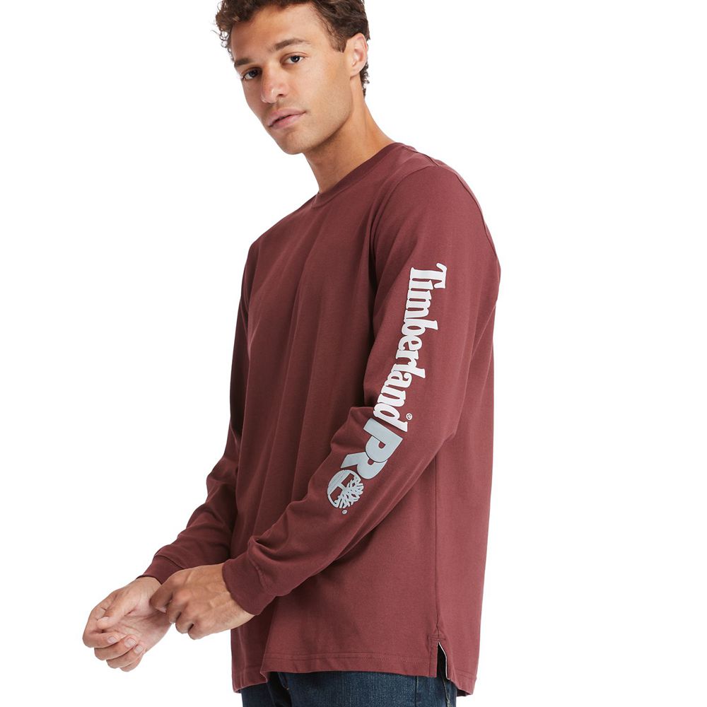 Timberland Mens T-Shirts PRO® Logo Sleeve Base Plate Wicking - Burgundy - India WL1628435